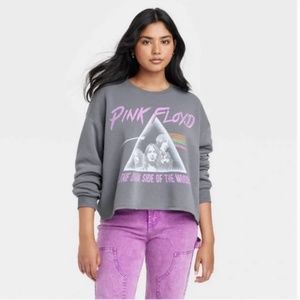 Pink Floyd Oversized Band Boyfriend Pull Over Cropped Sweatshirt Medium M Med